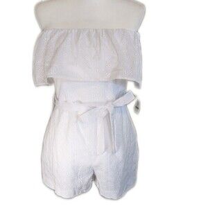 Bar III white eyelet lace off the shoulder romper, NWT, 100% cotton 2